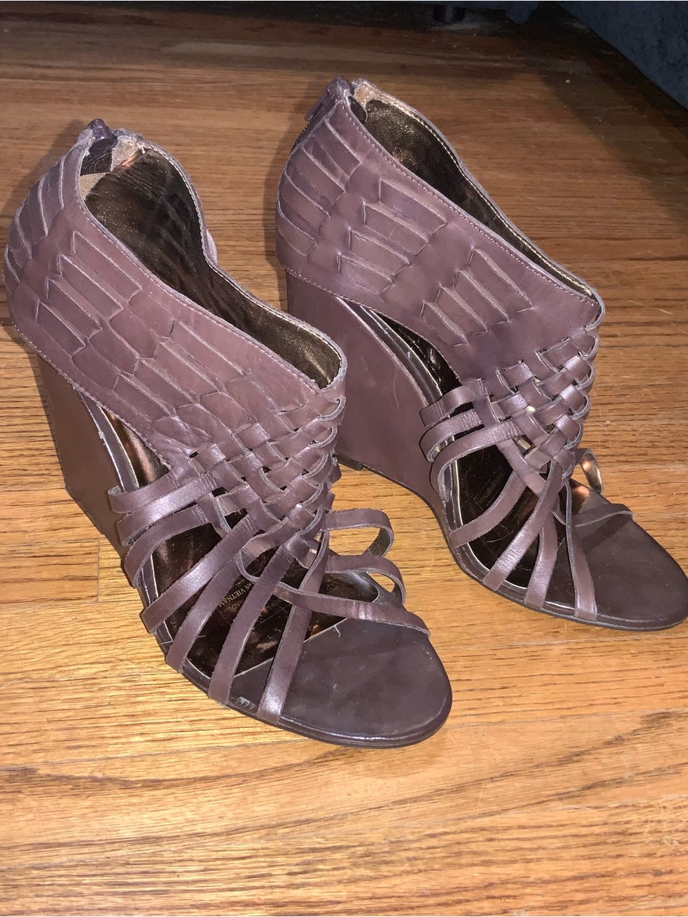 Carlos by Carlos Santana Brown Woven Strappy Wedge Sandals